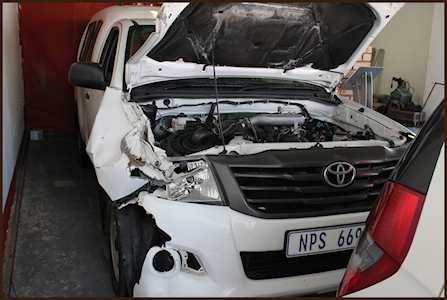 Damaged pickup after collision with a horse, Sep 2015
